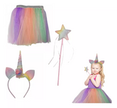 Disfraz Unicornio Mágico Tutu Arcoiris + Diadema + Varita Niña